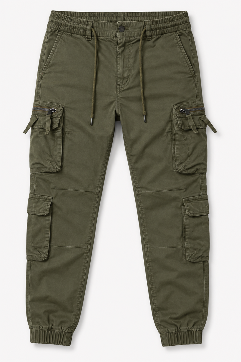 Men’s Olive Green Tactical Cargo Joggers – Streetwear Utility Pants